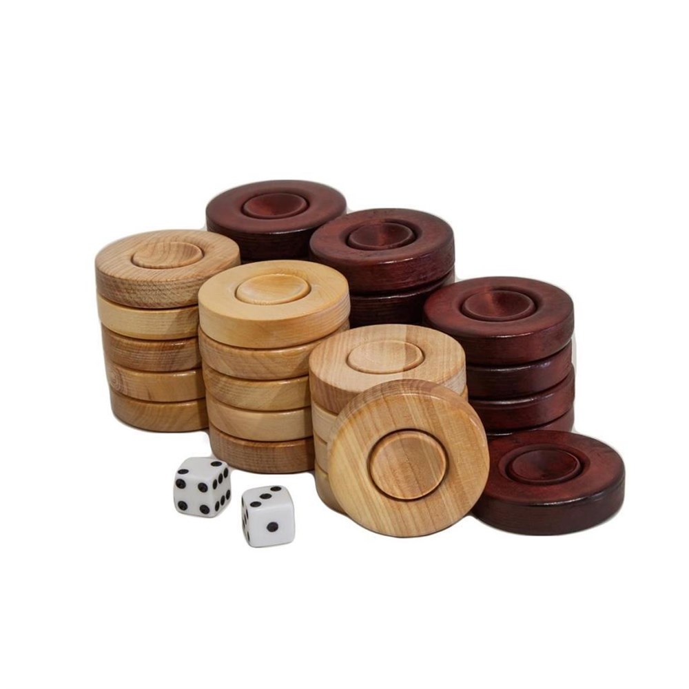 Tavla Oyun Seti -  Hepsi Bir Arada 35 mm Şimşir Pul, Ahşap Zar Fincanı ve ZarlarHelena Wood Art