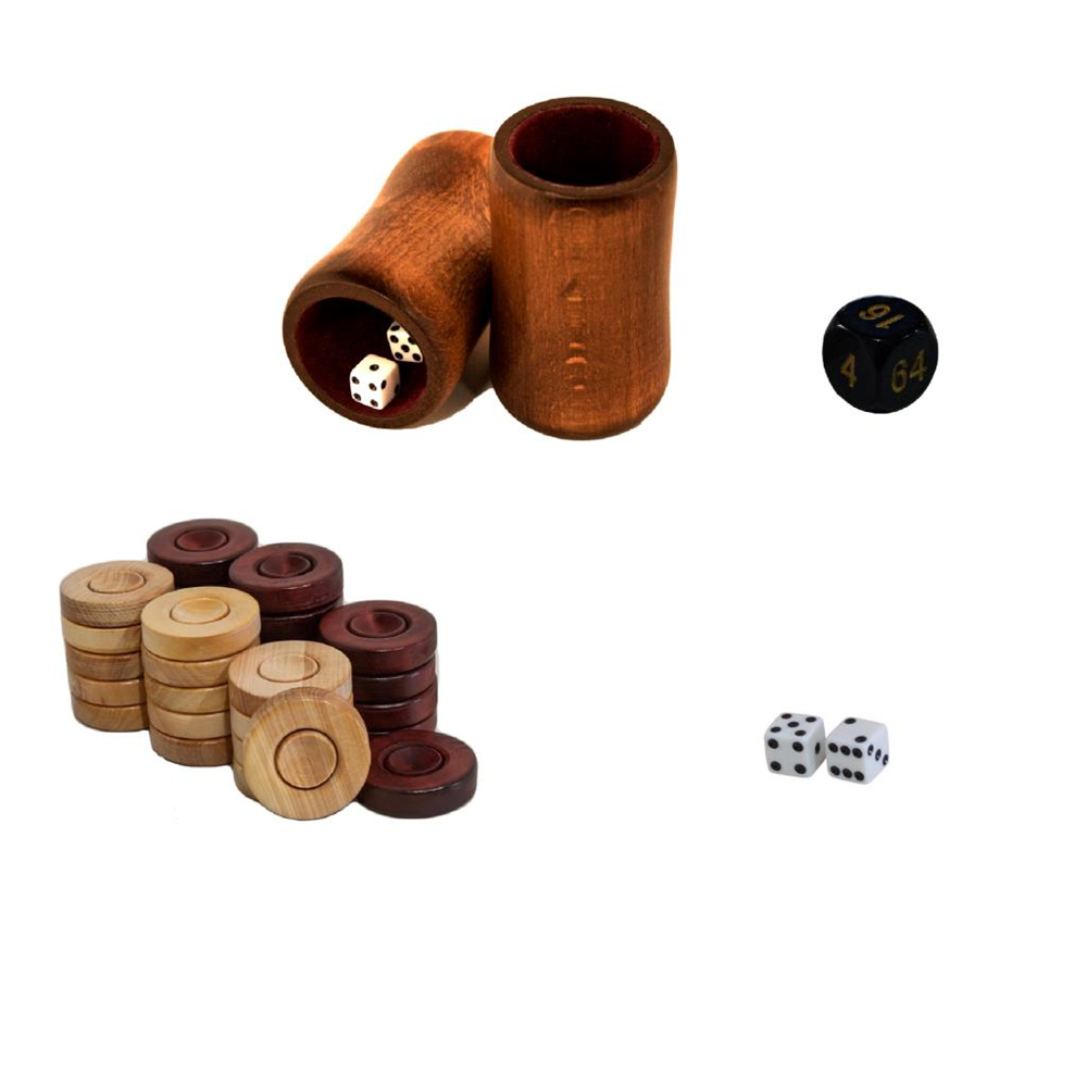 Tavla Oyun Seti -  Hepsi Bir Arada 35 mm Şimşir Pul, Ahşap Zar Fincanı ve ZarlarHelena Wood Art
